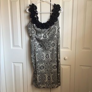 Black & White Swirl Dress with Ruffle Straps